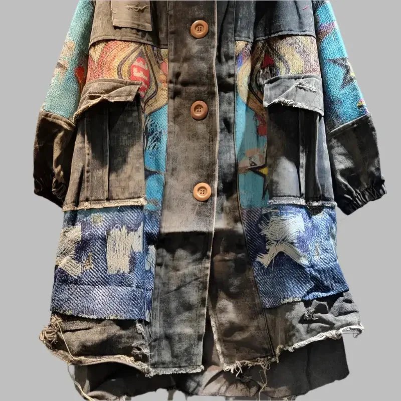 Vintage Knit & Denim Long Coat – Women’s Blueprint Style - HalleBeauty