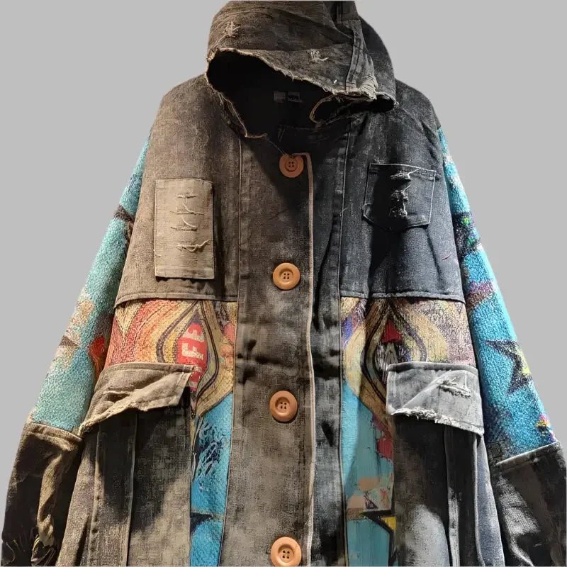 Vintage Knit & Denim Long Coat – Women’s Blueprint Style - HalleBeauty