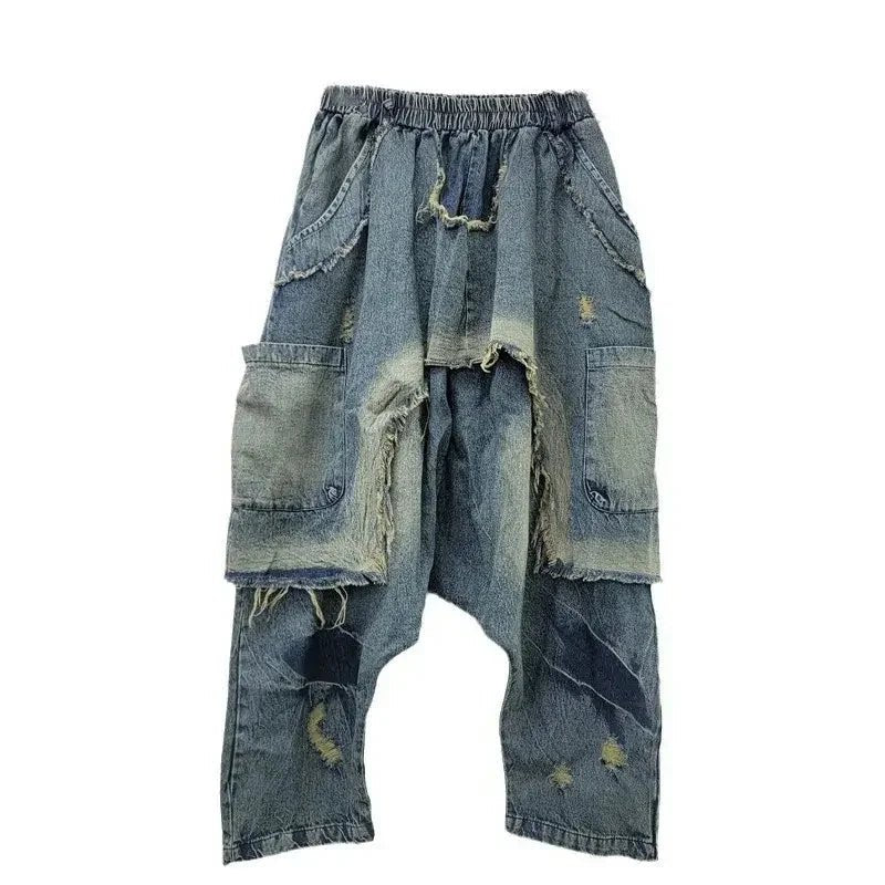 Vintage Patchwork Loose Harem Jeans – Elastic Waist - HalleBeauty