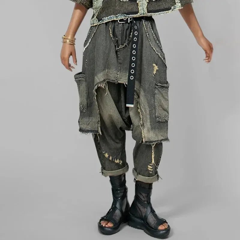 Vintage Patchwork Loose Harem Jeans – Elastic Waist - HalleBeauty