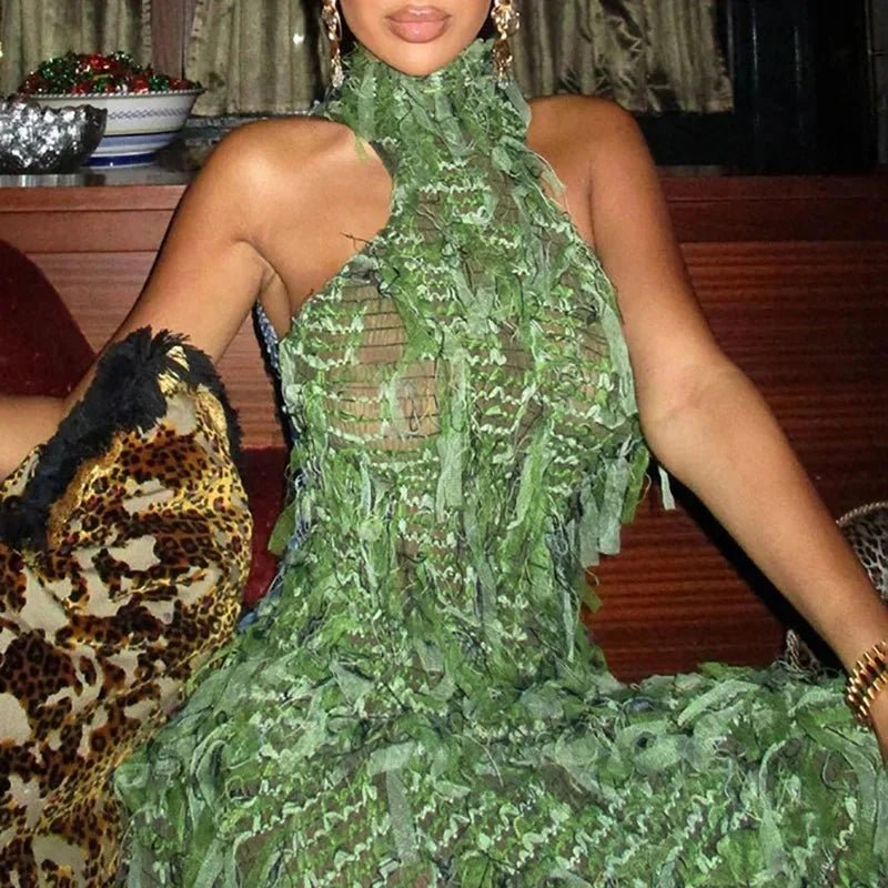 Vintage Print Turtleneck Party Dress - HalleBeauty