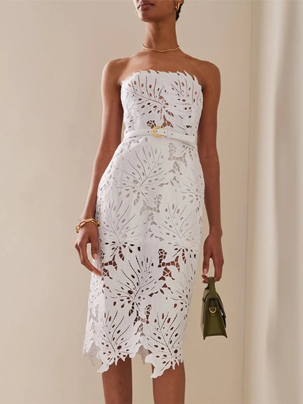 White Lace Strapless Party Dress - HalleBeauty