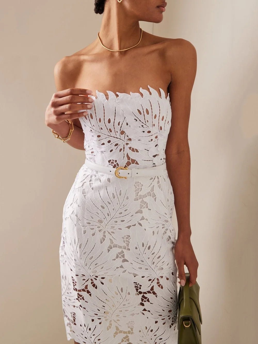 White Lace Strapless Party Dress - HalleBeauty