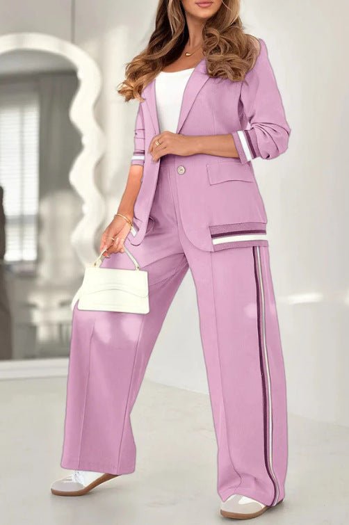 Women’s 2 - Piece Pantsuit Set - Blazer & Wide Leg High Waist Trousers - HalleBeauty