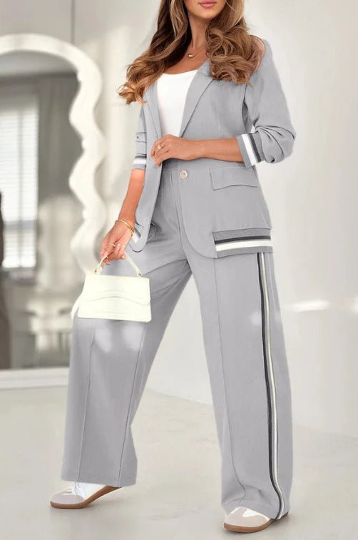 Women’s 2 - Piece Pantsuit Set - Blazer & Wide Leg High Waist Trousers - HalleBeauty