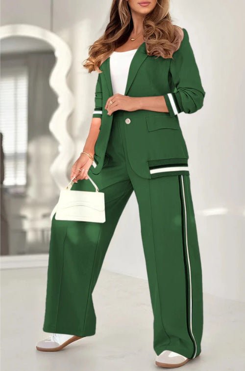 Women’s 2 - Piece Pantsuit Set - Blazer & Wide Leg High Waist Trousers - HalleBeauty
