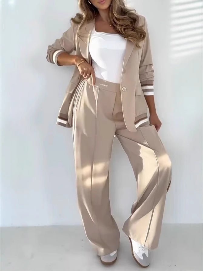 Women’s 2 - Piece Pantsuit Set - Blazer & Wide Leg High Waist Trousers - HalleBeauty