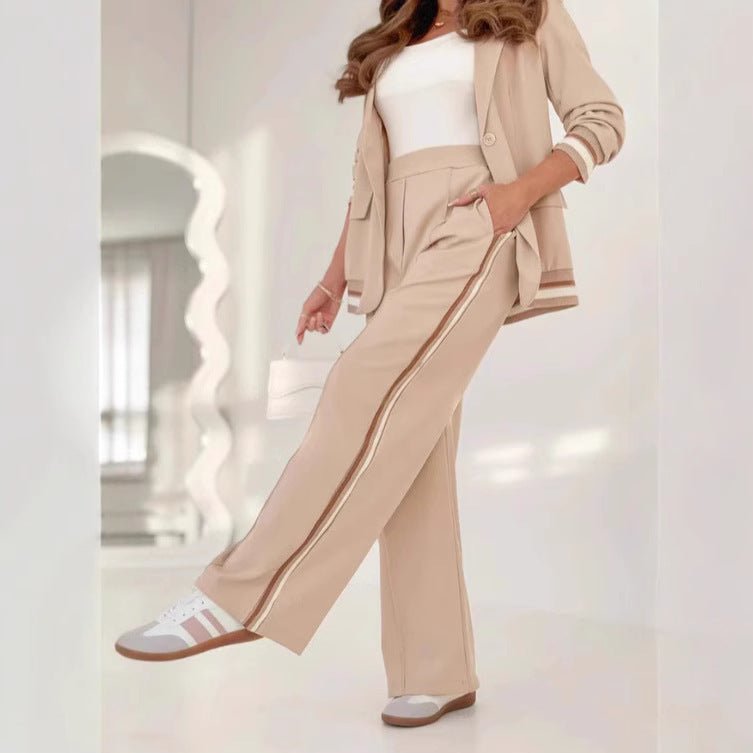Women’s 2 - Piece Pantsuit Set - Blazer & Wide Leg High Waist Trousers - HalleBeauty