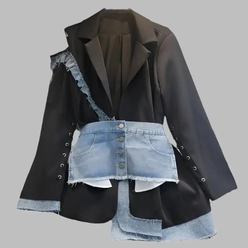 Women’s Color - Block Blazer – High - Spliced Hollow - Out Design - HalleBeauty