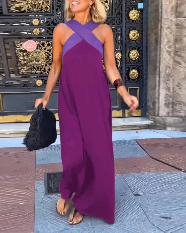 Women's Color Block Halter Beach Dress - HalleBeauty