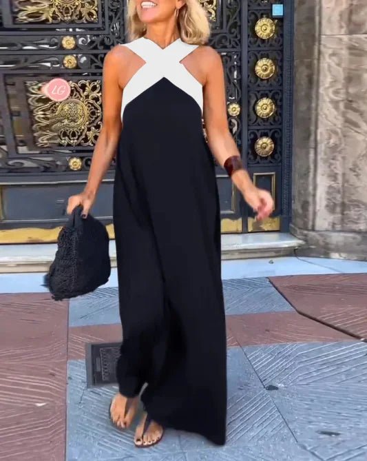 Women's Color Block Halter Beach Dress - HalleBeauty