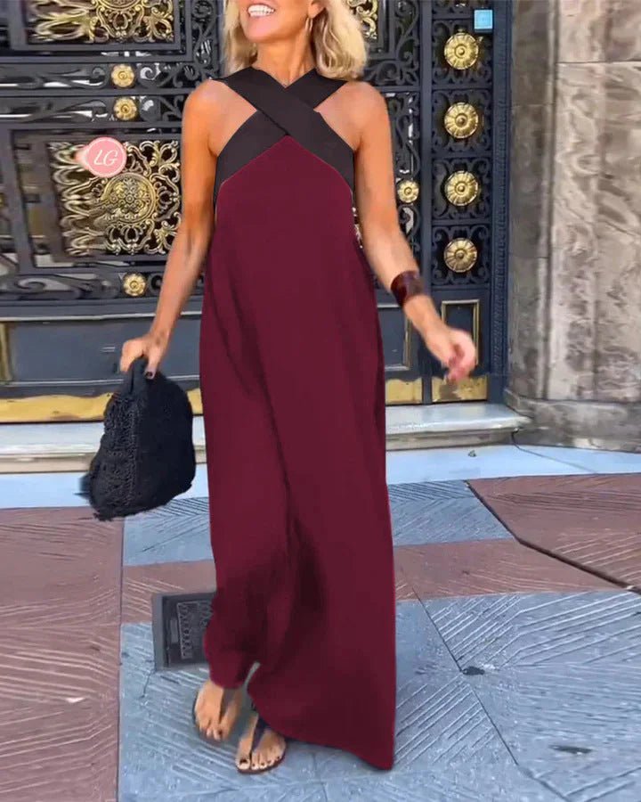 Women's Color Block Halter Beach Dress - HalleBeauty