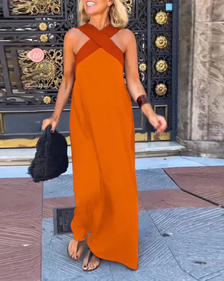 Women's Color Block Halter Beach Dress - HalleBeauty