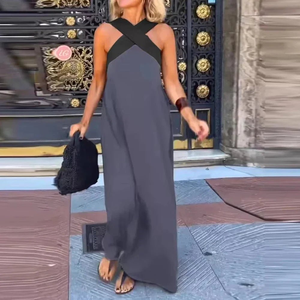 Women's Color Block Halter Beach Dress - HalleBeauty