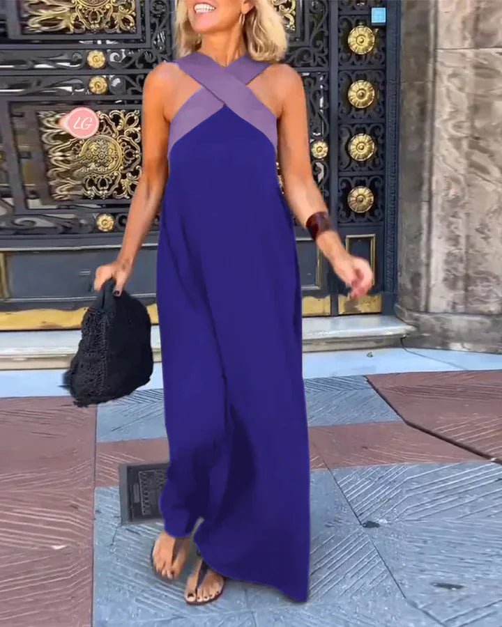 Women's Color Block Halter Beach Dress - HalleBeauty