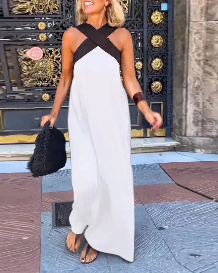 Women's Color Block Halter Beach Dress - HalleBeauty