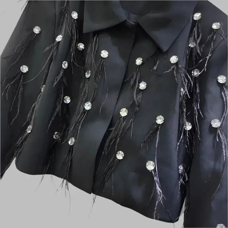 Women’s Diamond Spliced Blazer – Feather Tassel Trendy Style - HalleBeauty