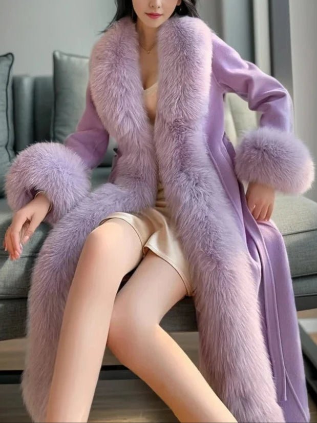 Women's Faux Fur Collar Wool Coat - HalleBeauty