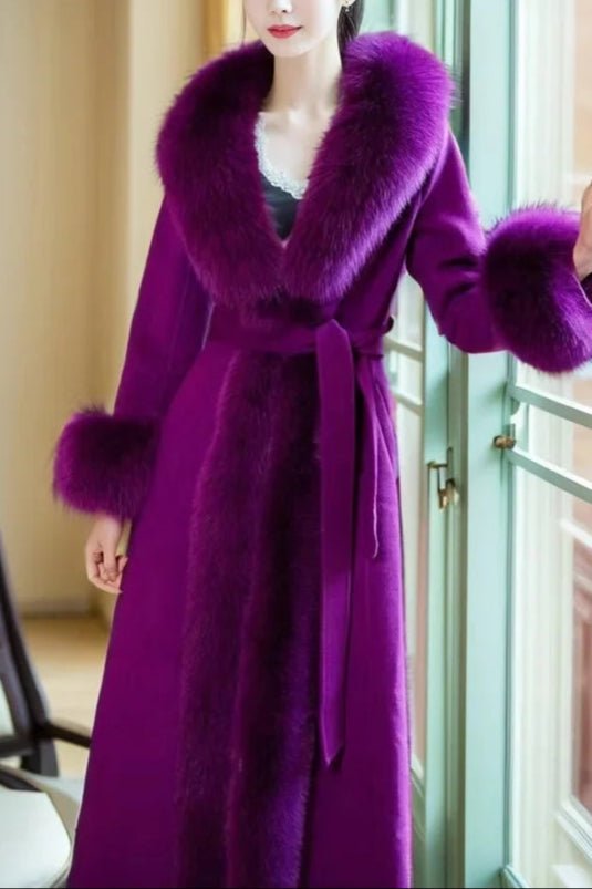 Women's Faux Fur Collar Wool Coat - HalleBeauty