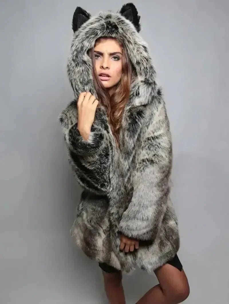 Women’s Faux Fur Hooded Coat – Cute & Cozy Winter Jacket - HalleBeauty