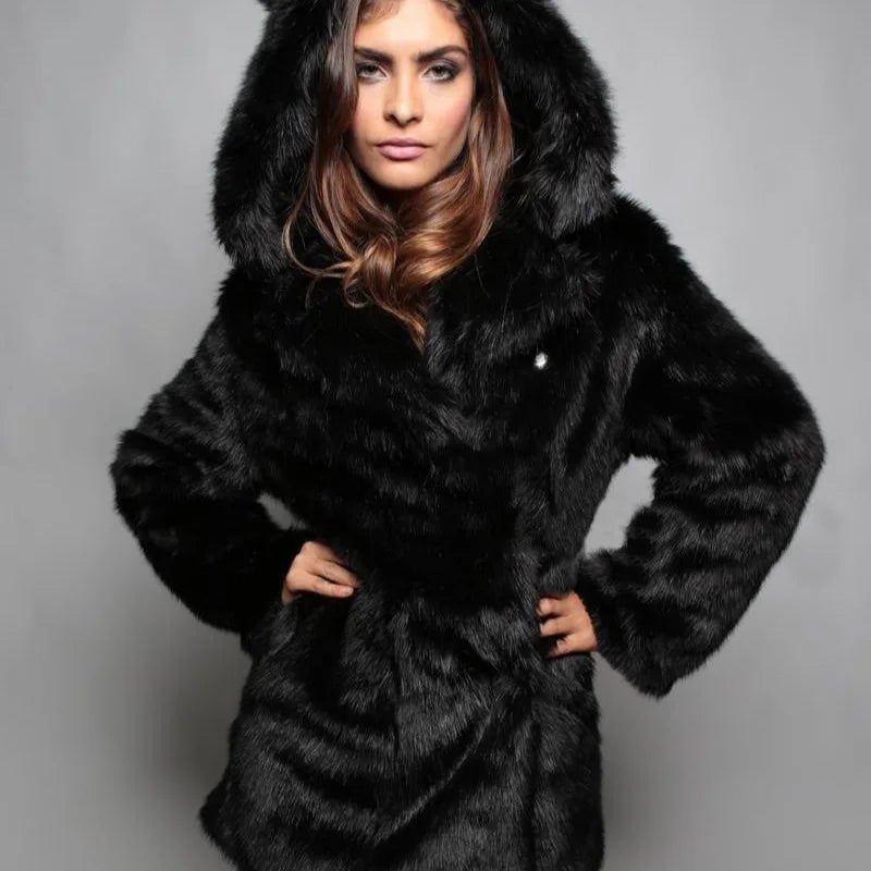 Women’s Faux Fur Hooded Coat – Cute & Cozy Winter Jacket - HalleBeauty