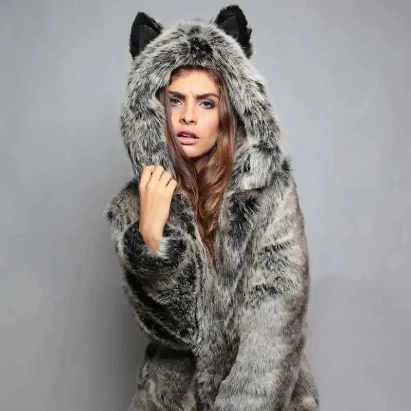 Women’s Faux Fur Hooded Coat – Cute & Cozy Winter Jacket - HalleBeauty