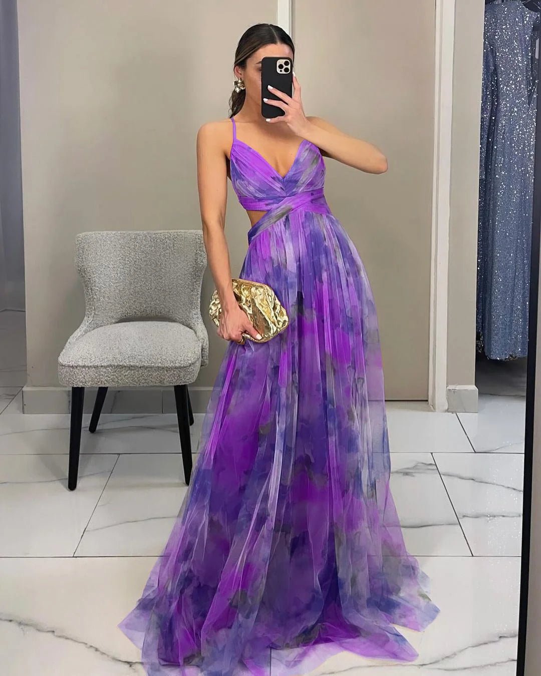 Women's Flowy Mesh Print Dress - HalleBeauty