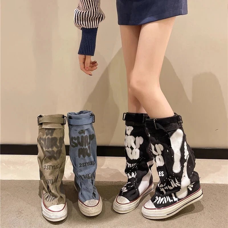 Women's Graffiti Canvas Slip - On Boots - HalleBeauty