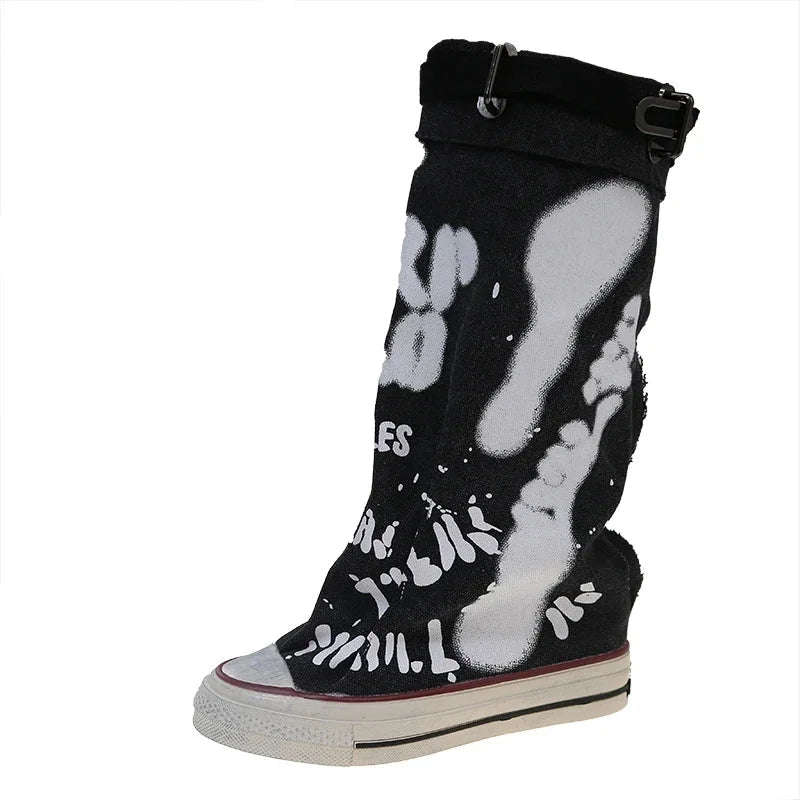 Women's Graffiti Canvas Slip - On Boots - HalleBeauty