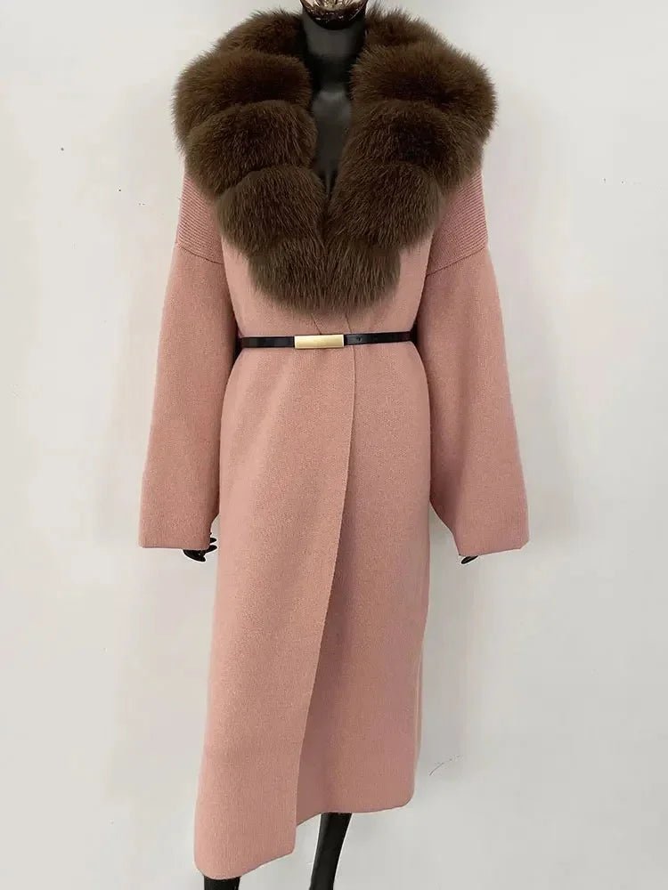 Women's Knit Fox Fur Long Coat - Hallebeauty - HalleBeauty