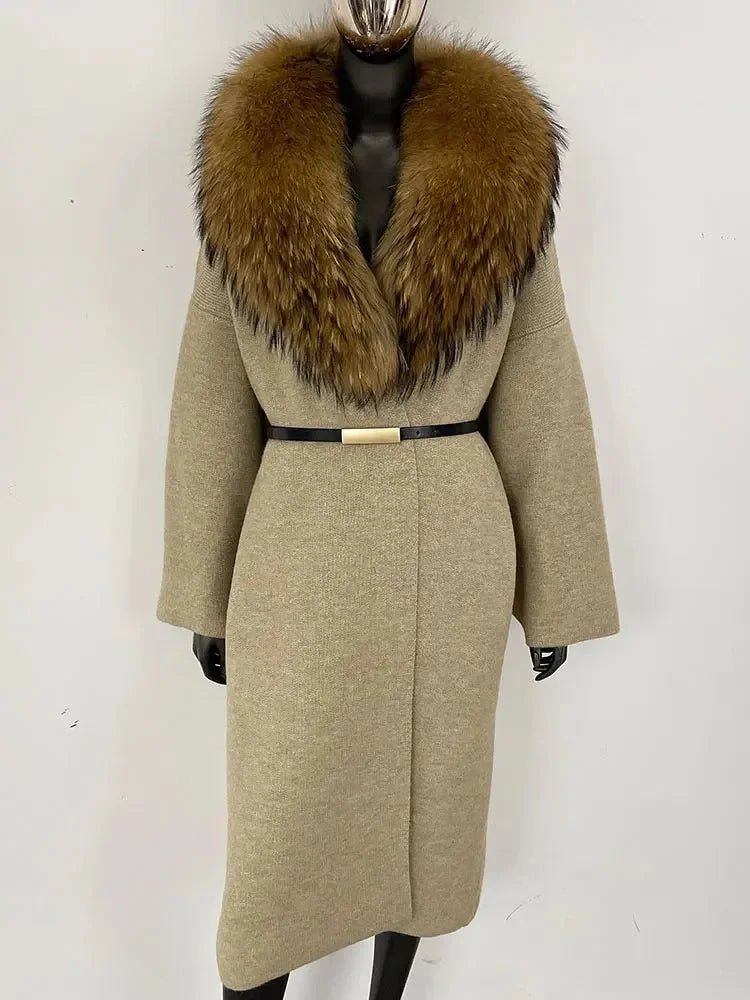 Women's Knit Fox Fur Long Coat - Hallebeauty - HalleBeauty