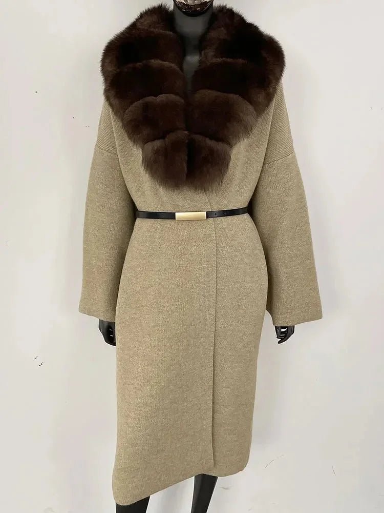 Women's Knit Fox Fur Long Coat - Hallebeauty - HalleBeauty