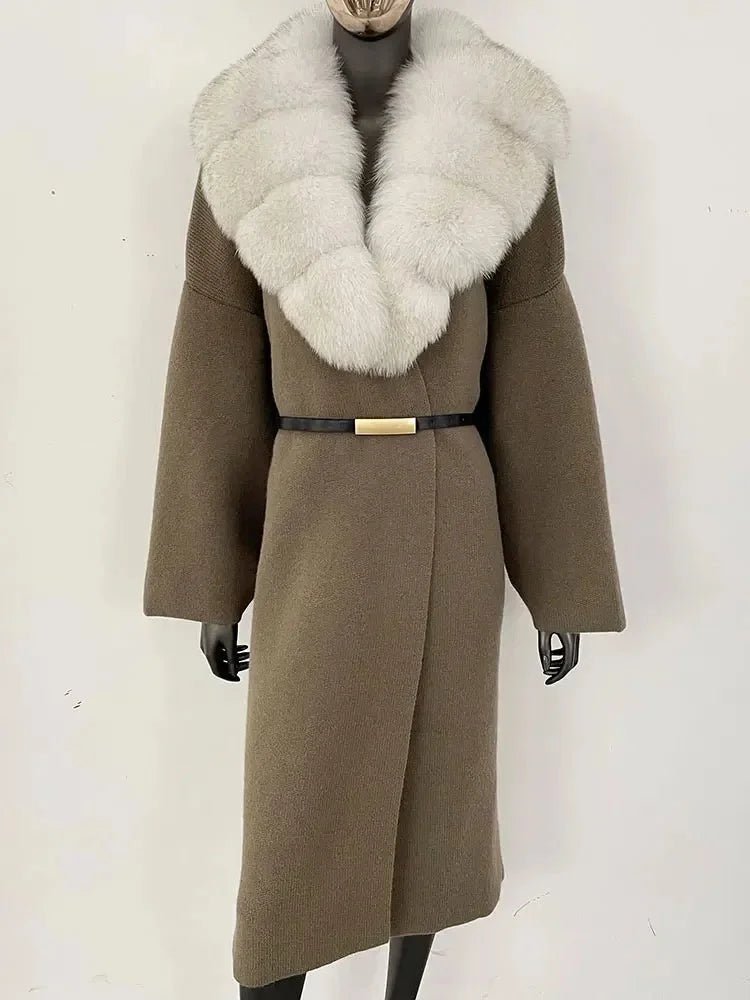 Women's Knit Fox Fur Long Coat - Hallebeauty - HalleBeauty