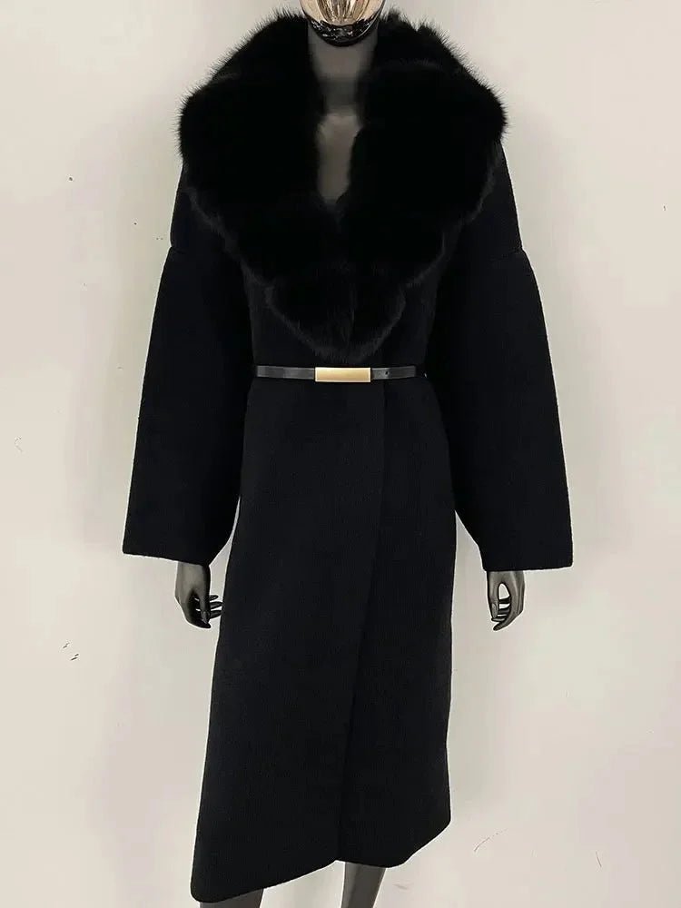 Women's Knit Fox Fur Long Coat - Hallebeauty - HalleBeauty