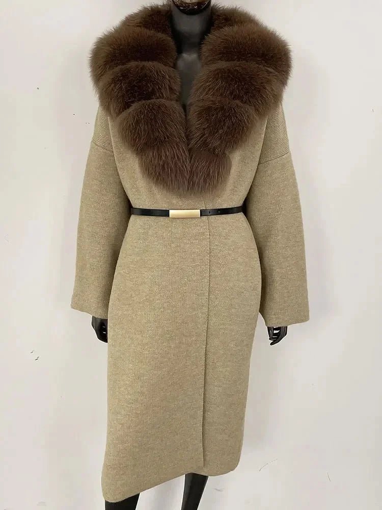 Women's Knit Fox Fur Long Coat - Hallebeauty - HalleBeauty