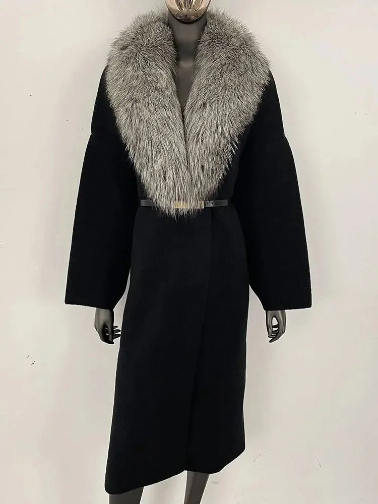 Women's Knit Fox Fur Long Coat - Hallebeauty - HalleBeauty