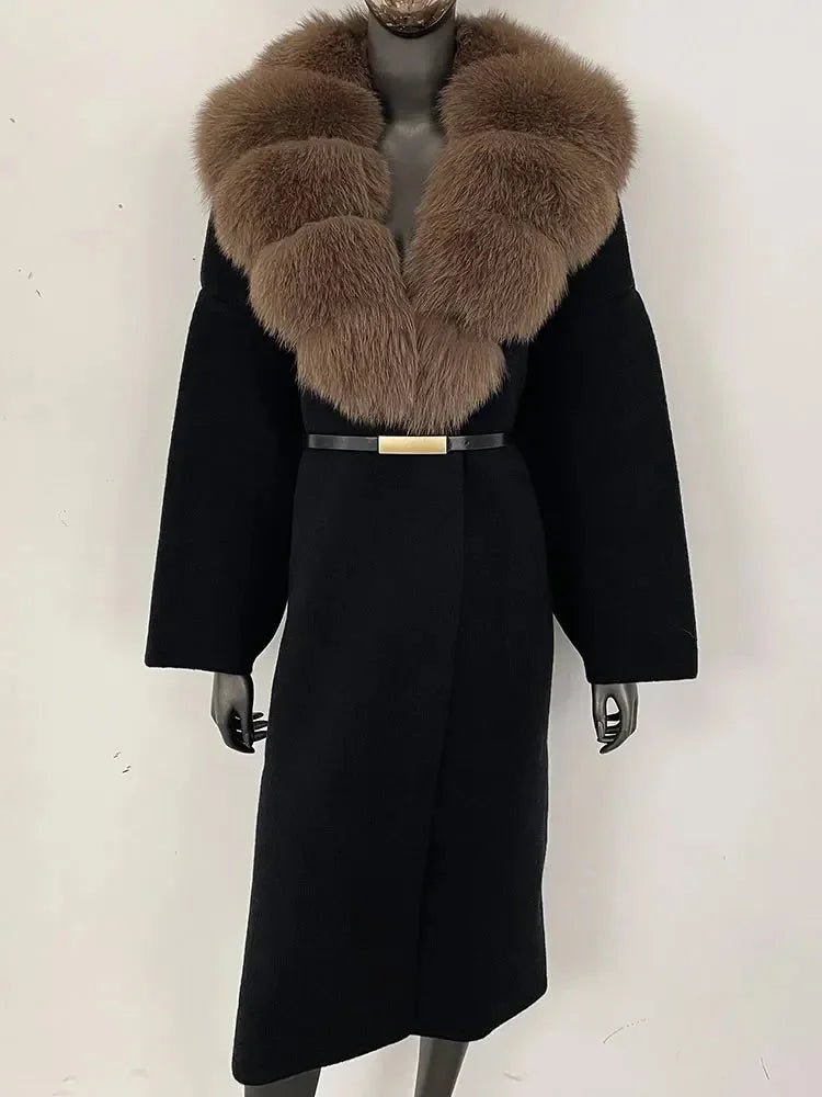 Women's Knit Fox Fur Long Coat - Hallebeauty - HalleBeauty
