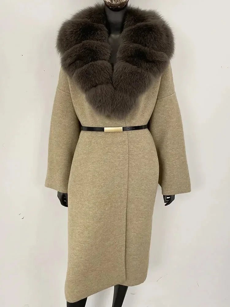 Women's Knit Fox Fur Long Coat - Hallebeauty - HalleBeauty
