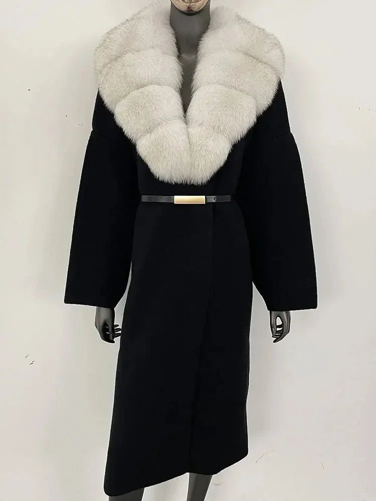 Women's Knit Fox Fur Long Coat - Hallebeauty - HalleBeauty