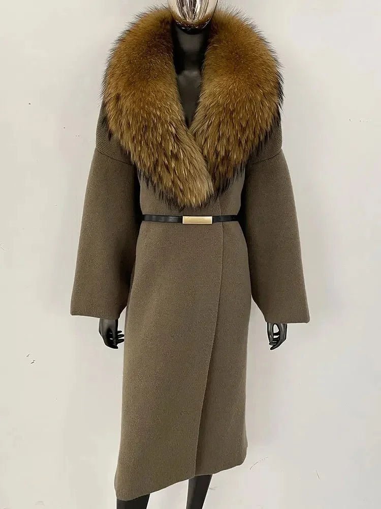 Women's Knit Fox Fur Long Coat - Hallebeauty - HalleBeauty