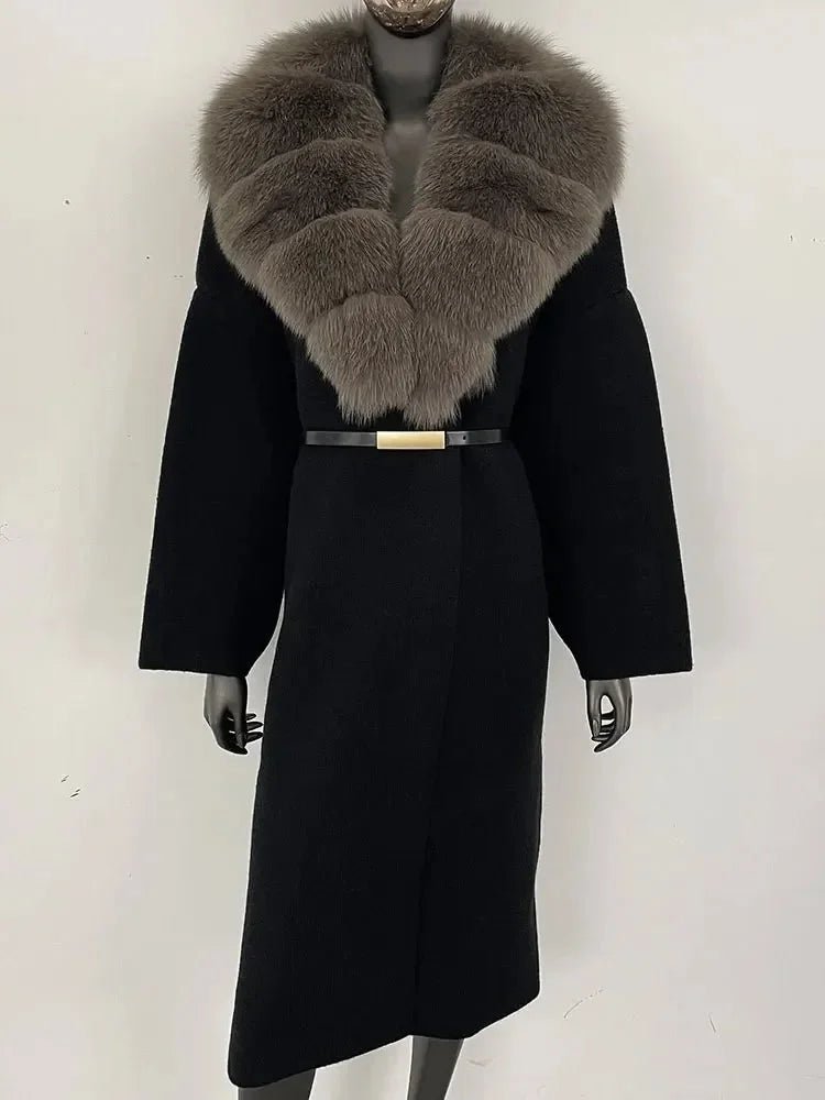 Women's Knit Fox Fur Long Coat - Hallebeauty - HalleBeauty