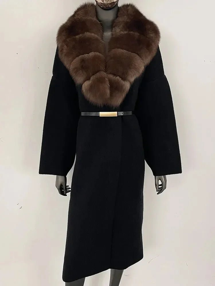 Women's Knit Fox Fur Long Coat - Hallebeauty - HalleBeauty