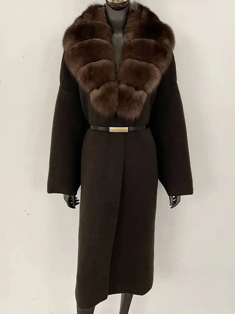 Women's Knit Fox Fur Long Coat - Hallebeauty - HalleBeauty