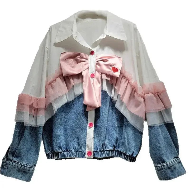 Women’s Mesh - Panel Denim Jacket – Spring Oversized Style - HalleBeauty