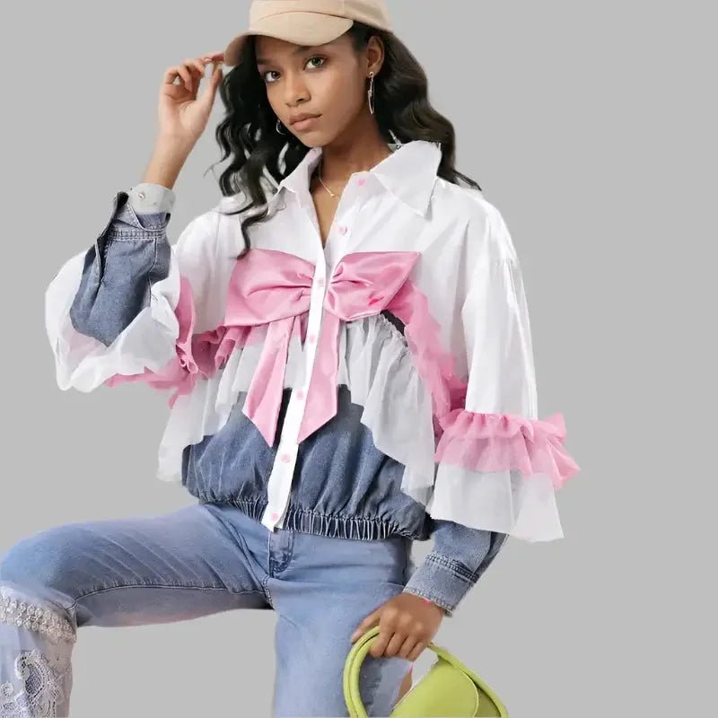 Women’s Mesh - Panel Denim Jacket – Spring Oversized Style - HalleBeauty