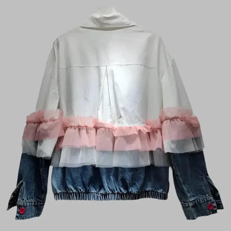 Women’s Mesh - Panel Denim Jacket – Spring Oversized Style - HalleBeauty