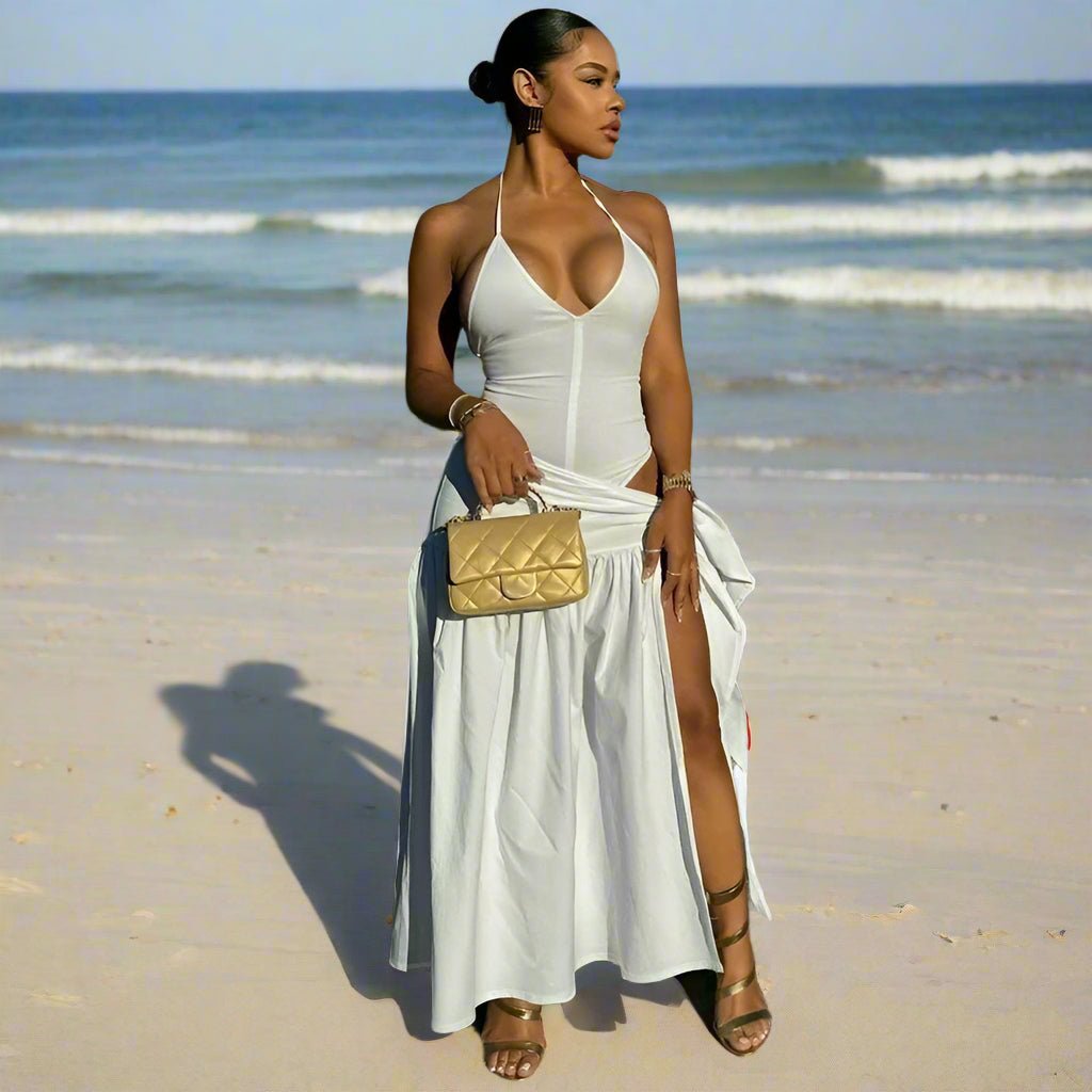 Women's sleeveless bodysuit with long matching skirt set