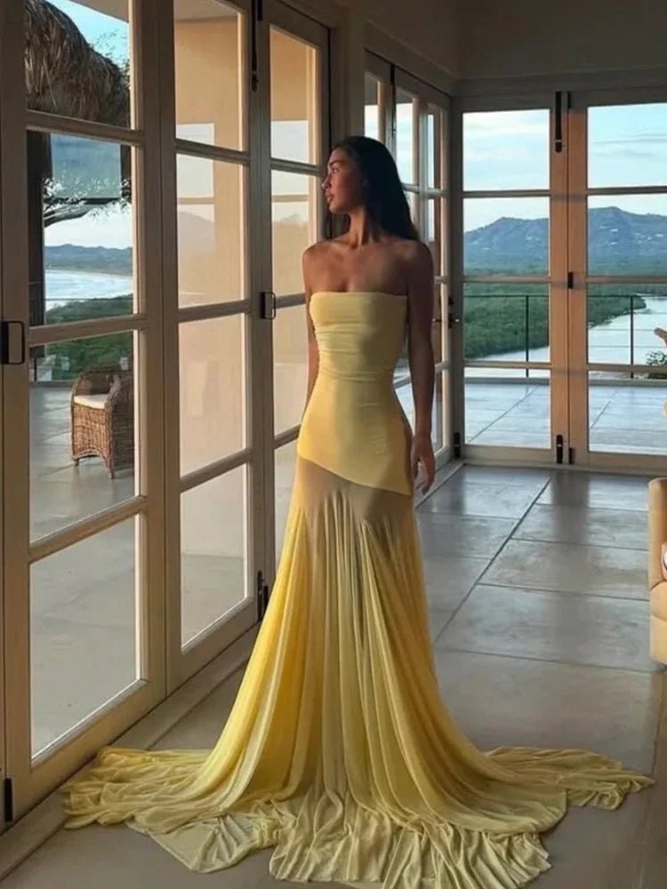 Yellow Strapless Maxi Dress - Sunny & Sophisticated - HalleBeauty