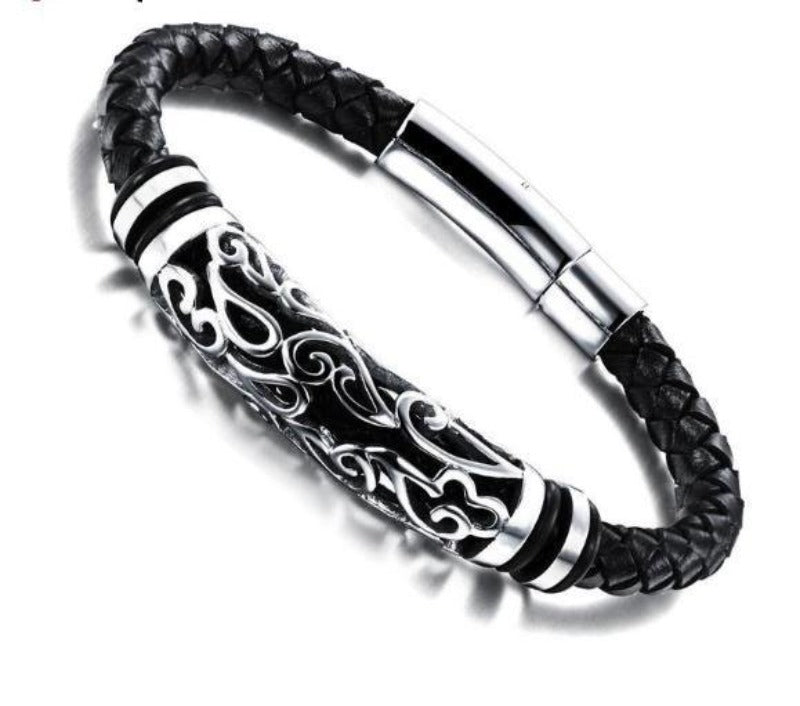Black Multilayer Leather Bracelet For Men Bangle Jewelry - HalleBeauty