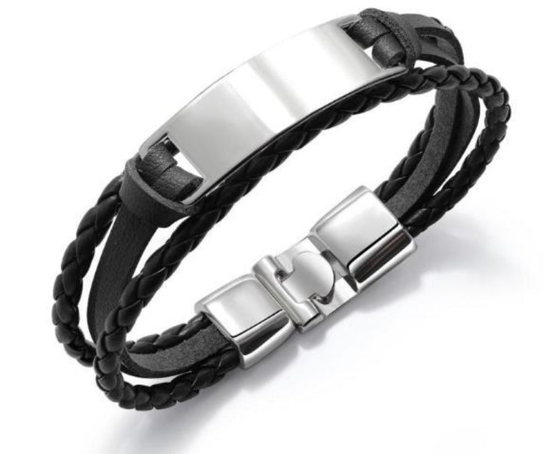 Black Multilayer Leather Bracelet For Men Bangle Jewelry - HalleBeauty